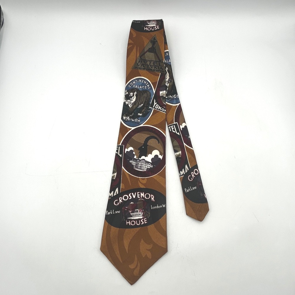 Bugle Boy Necktie Brown Mens Vintage Travel Hotel Stickers EUC 5" Retro Wide